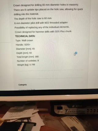 Broca corona 65mm con husillo 10cm Richmann