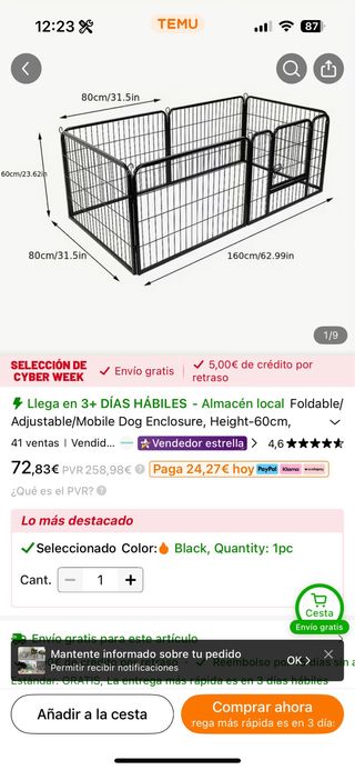 Parque para mascotas metálico negro