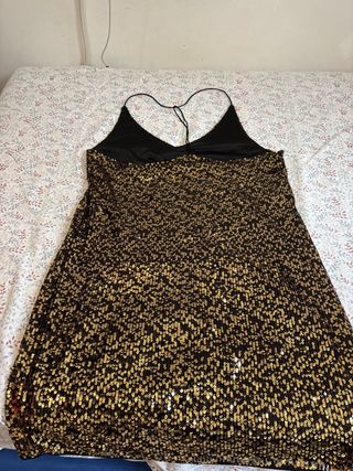 Vestido lentejuelas negro y dorado