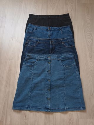 4 faldas cortas vaqueras. Negro y Denim T. 42 - 44