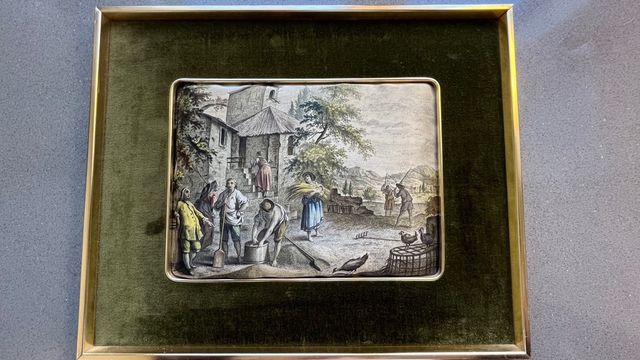 Scena d'epoca serigrafata su seta.