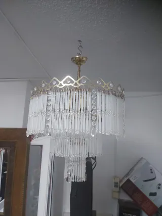 Lámpara colgante lágrimas cristal y oro