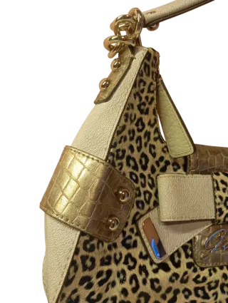 Bolso leopardo dorado Y2K estilo hobo con lazo