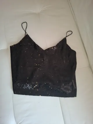 Top Zara Lentejuelas Negro y Dorado