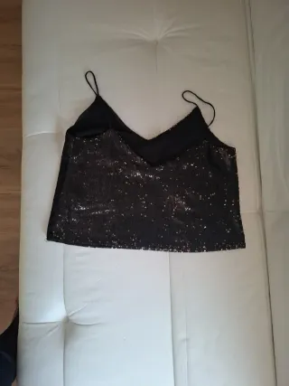 Top Zara Lentejuelas Negro y Dorado