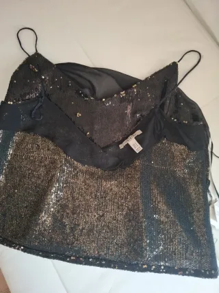 Top Zara Lentejuelas Negro y Dorado