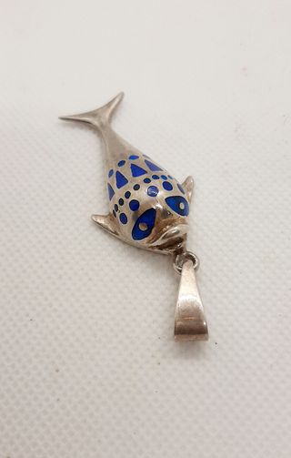 Ciondolo Pesce Smaltato Blu Argento