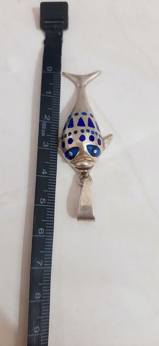 Ciondolo Pesce Smaltato Blu Argento