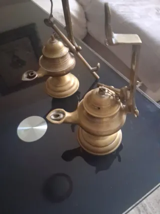 Conjunto 2 Lámparas Aceite Bronce Vintage