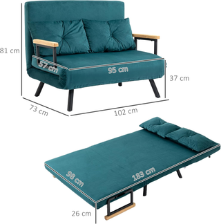 4 in 1 Divano Letto 2 Posti, con Schienale Regolab