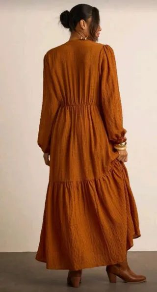 Vestido naranja largo con manga larga 4xl