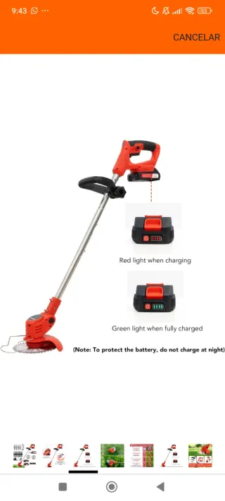 Desbrozadora Césped Inalámbrico rojo LED 2 batería