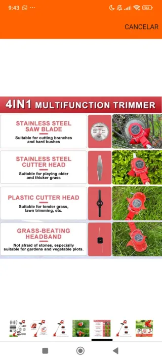 Desbrozadora Césped Inalámbrico rojo LED 2 batería