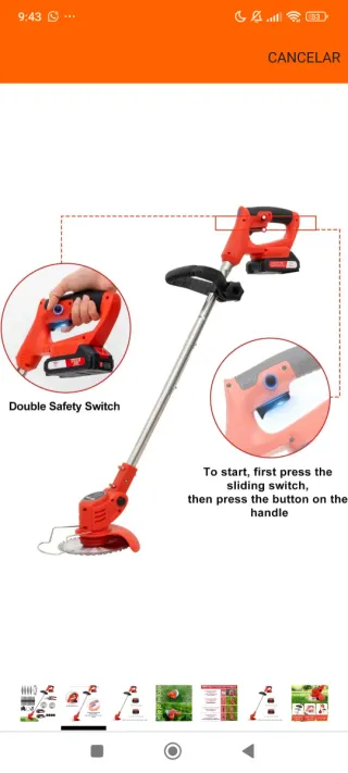 Desbrozadora Césped Inalámbrico rojo LED 2 batería