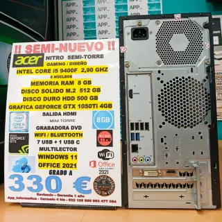 Acer Nitro Ordenador Gaming i5 9400F 8GB RAM SSD 5