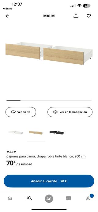 Cama MALM 140cm con 4 cajones – roble