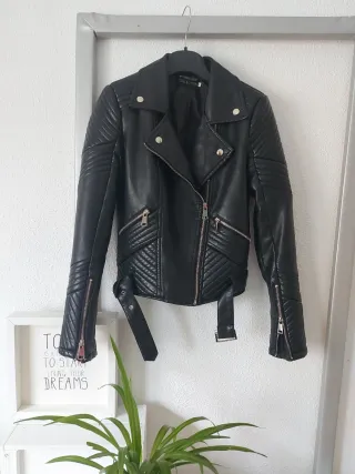 Chaqueta Biker Polipiel Negra