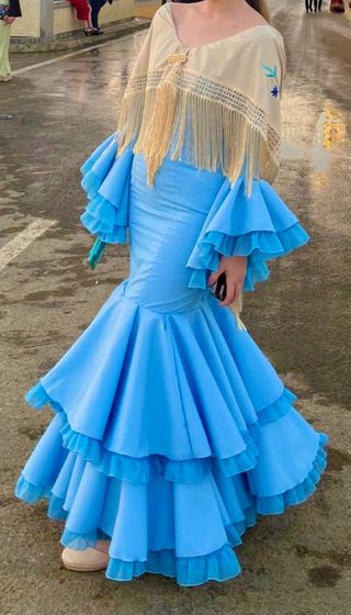 Traje de Flamenca Celeste