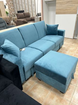 Sofá Cama 3 Plazas + Puff Arcon Terciopelo