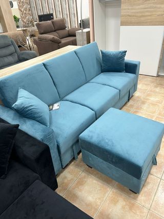 Sofá Cama 3 Plazas + Puff Arcon Terciopelo