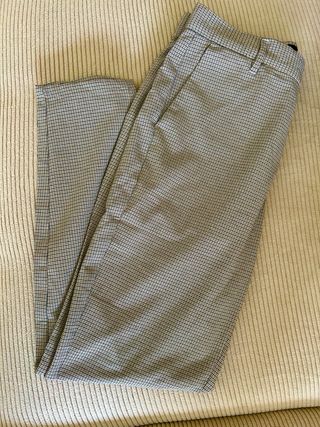 Pantalón de pinza cuadros beige y marrón
