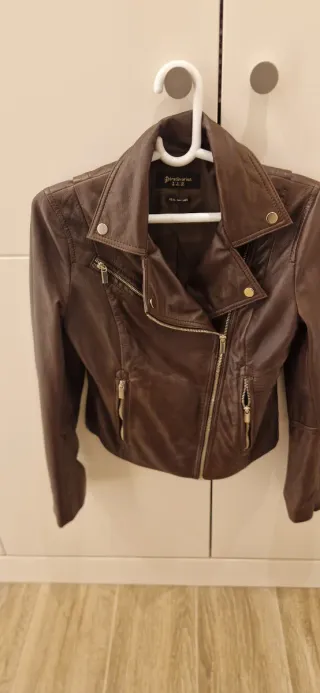 Chaqueta Biker Piel Marrón Chocolate Talla S