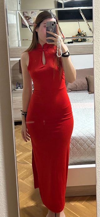Vestido rojo largo talla XS abertura fiesta nuevo