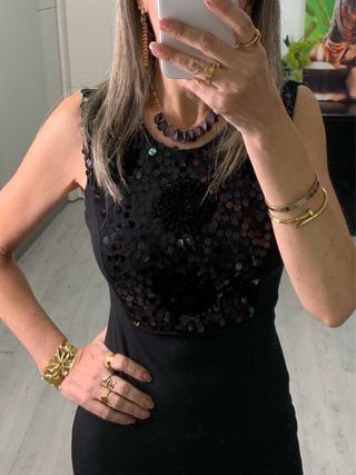 Vestido largo elástico negro con lentejuelas