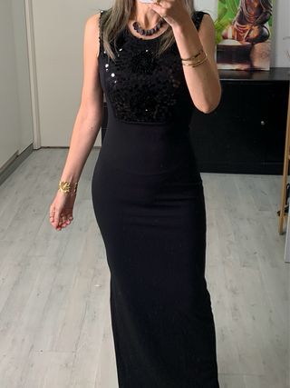 Vestido largo elástico negro con lentejuelas