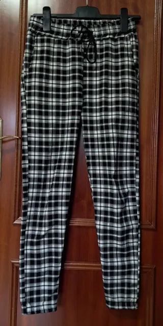 Pantalón Paperbag Cuadros Blanco y Negro