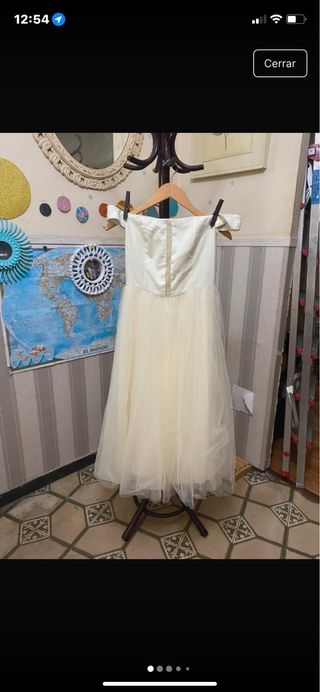 Vestido fiesta formal beige/blanco Talla XS