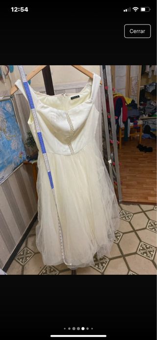 Vestido fiesta formal beige/blanco Talla XS