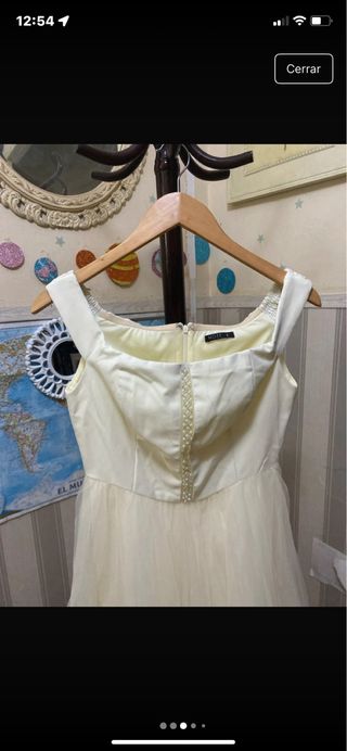 Vestido fiesta formal beige/blanco Talla XS
