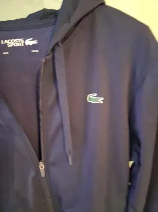 Felpa Lacoste Blu Cappuccio Interno Pile XL