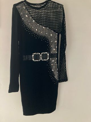 Vestido fiesta Missmoi negro plateado