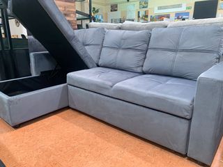 Sofá Cama Chaise Longue con Arcón Gris