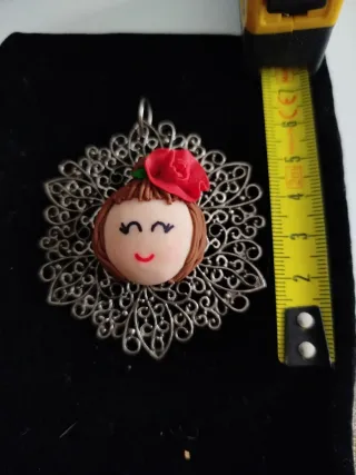 Colgantes plata con flor y cara