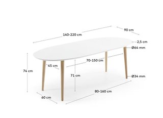 Mesa extensible oval Oqui MDF lacado blanco