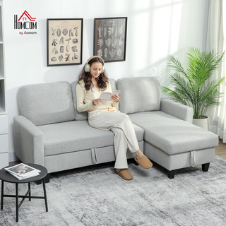 Divano Letto 3 Posti con Chaise Longue Convertibil