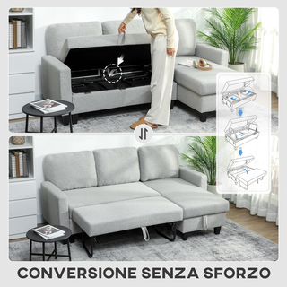 Divano Letto 3 Posti con Chaise Longue Convertibil
