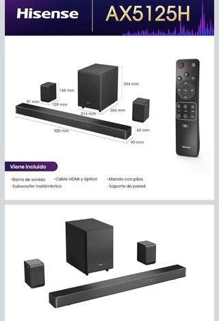 Barra Sonido 5.1.2 500W con Subwoofer y Altavoces