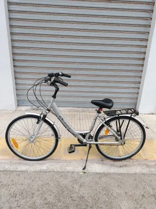 Bicicleta plateada con portaequipajes