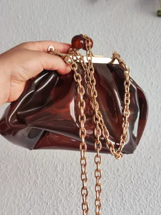 Bolso Zara Marrón Transparente Cadena Dorada