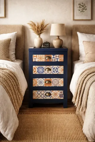 Mesita auxiliar antracita con cajones decorados