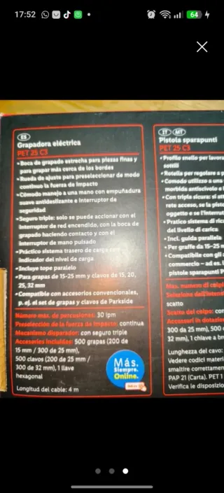 Grapadora eléctrica Parkside PET 25 C3