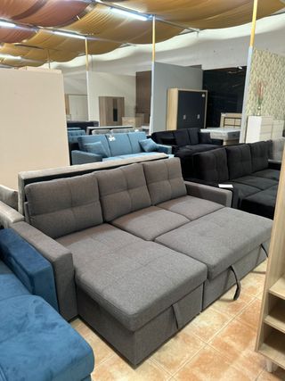 Sofá cama chaise longue gris + arcón NUEVO