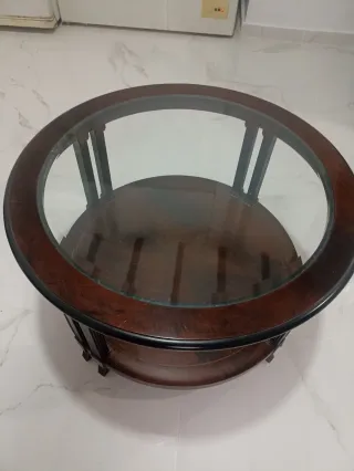 Mesa de centro redonda madera y cristal