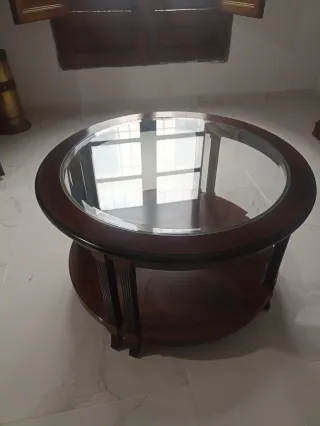 Mesa de centro redonda madera y cristal