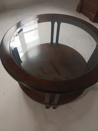 Mesa de centro redonda madera y cristal