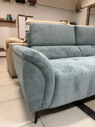 Sofá Chaiselongue Tela Azul/Beige